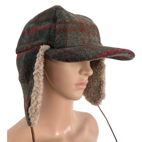 VTG  Eddie Bauer Wool Plaid Trapper Hat As Seen On TV Grumpy Old Men Style 90s - Picture 2 of 11